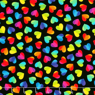 Novelty - Large Ombre Hearts Black Yardage