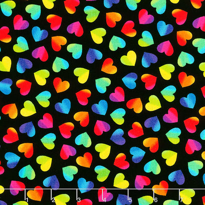 Novelty - Large Ombre Hearts Black Yardage