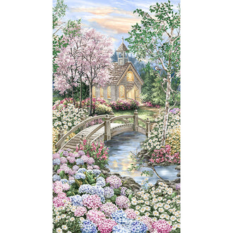 Novelty - Peaceful Garden Chapel Multi Digitally Printed Panel