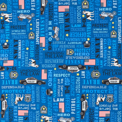 Novelty - Police Words Blue Yardage
