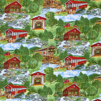 Novelty - Red Covered Bridges Multi Yardage