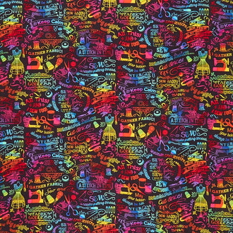 Novelty - Sewing Chalk Words Multi Yardage