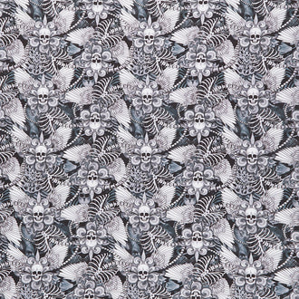 Novelty - Skull Fleur De Lis With Wings Black Yardage