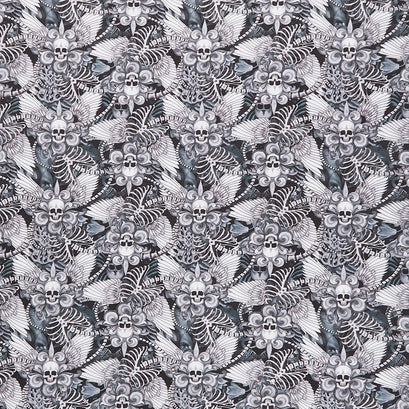 Novelty - Skull Fleur De Lis With Wings Black Yardage