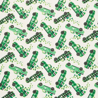 Novelty - St. Patrick's Good Luck Trucks Cream Yardage