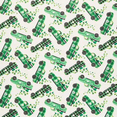 Novelty - St. Patrick's Good Luck Trucks Cream Yardage