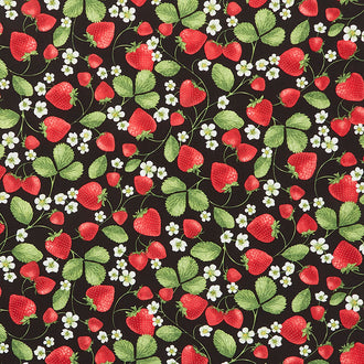 Novelty - Strawberry Vines Black Yardage