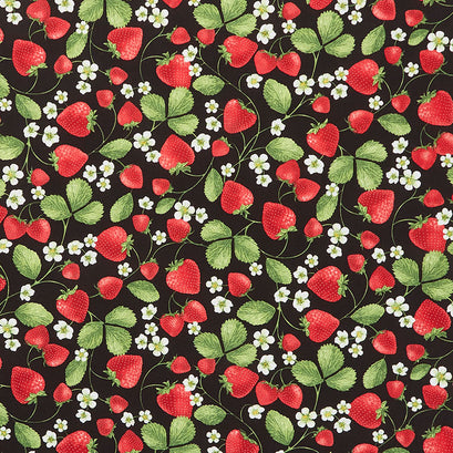 Novelty - Strawberry Vines Black Yardage