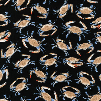 Novelty - Tossed Blue Crabs Black Yardage