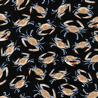 Novelty - Tossed Blue Crabs Black Yardage