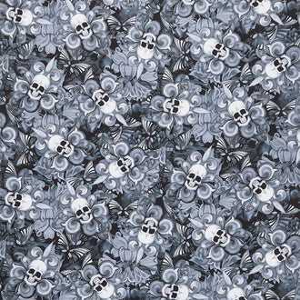 Novelty - Tossed Skull Fleur De Lis Black Yardage