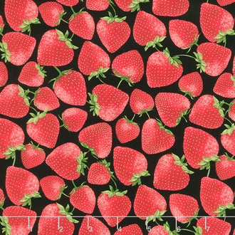Novelty - Tossed Strawberries Black Yardage