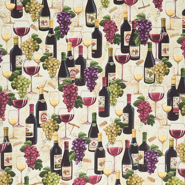 Novelty - Wine Bottles and Grapes Sand Yardage