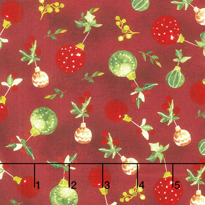 O Christmas Tree - Ornaments Dark Red Yardage