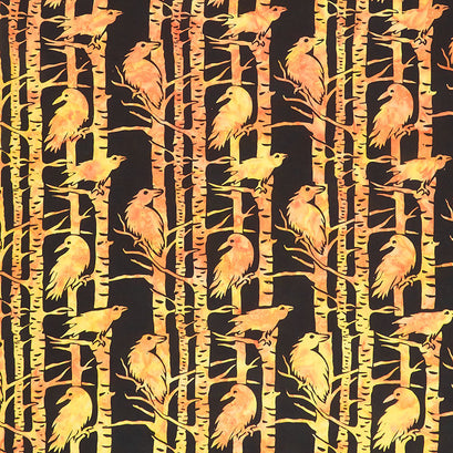 October Twist Batiks - Raven on Trees Sunset Yardage