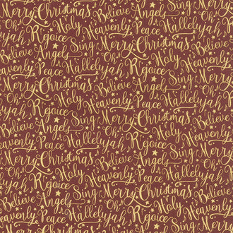 Oh Holy Night - Words Mulberry Metallic Yardage