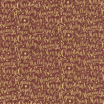 Oh Holy Night - Words Mulberry Metallic Yardage