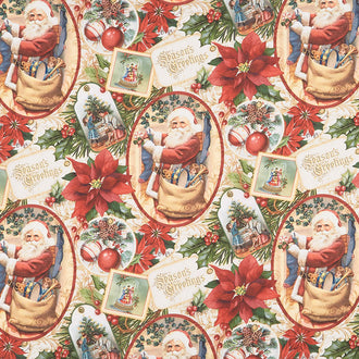 Old Time Christmas - Nostalgic Santa Beige Digitally Printed Yardage