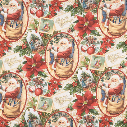 Old Time Christmas - Nostalgic Santa Beige Digitally Printed Yardage