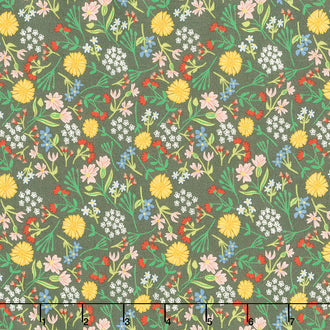 On the Farm - Farm Picked Flowers Grey Yardage