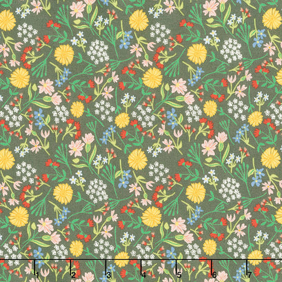 On the Farm - Farm Picked Flowers Grey Yardage