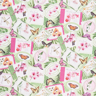 Orchids in Bloom - Orchid and Fern Medallion Toss Green Multi Digitally Printed Yardage