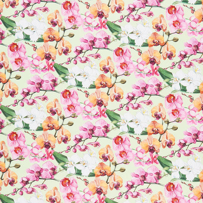 Orchids in Bloom - Orchids Green Multi Digitally Printed Yardage