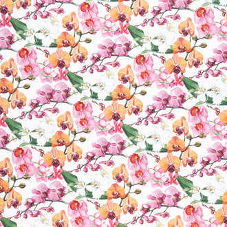 Orchids in Bloom - Orchids White Multi Digitally Printed Yardage