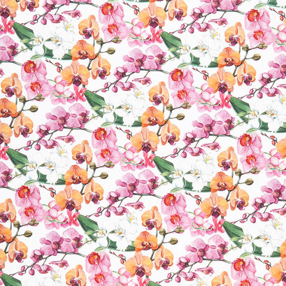 Orchids in Bloom - Orchids White Multi Digitally Printed Yardage