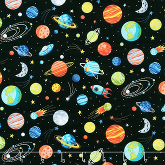 Outer Space - Planets Black Yardage