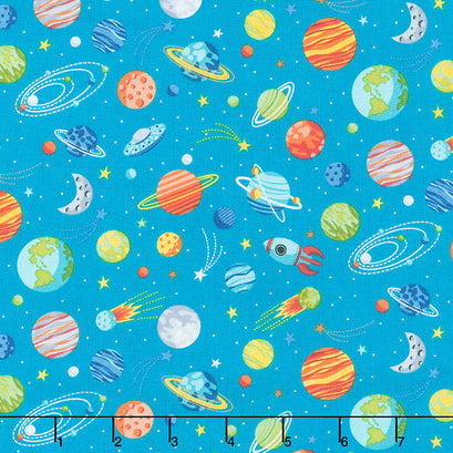 Outer Space - Planets Blue Yardage