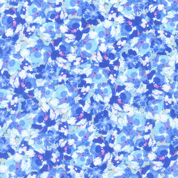 Painterly Petals - Flowers Blue Digitally Printed Yardage