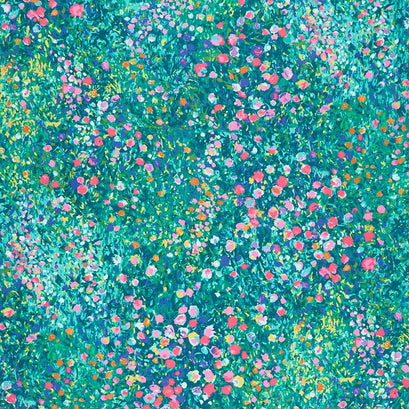 Painterly Petals - Flowers Green Yardage