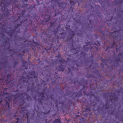 Panache Batiks - Leaf Dew Drop Purple Orange Yardage
