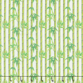 Panda Sanctuary - Bamboo Tree White Digitally Printed Yardage
