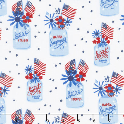 Patriotic Parade - Patriotic Jars White Yardage