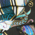 Peacock Flourish - Feather Stripe Black White Metallic Yardage