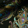 Peacock Flourish - Floating Feather Large Black Metallic Yardage
