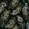 Peacock Flourish - Floating Feather Large Black Metallic Yardage