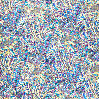 Peacock Flourish - Opulence Paisley White Multi Metallic Yardage