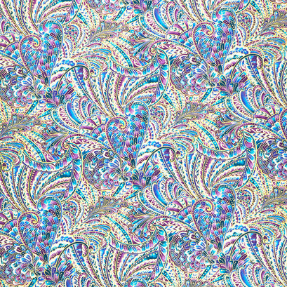 Peacock Flourish - Opulence Paisley White Multi Metallic Yardage