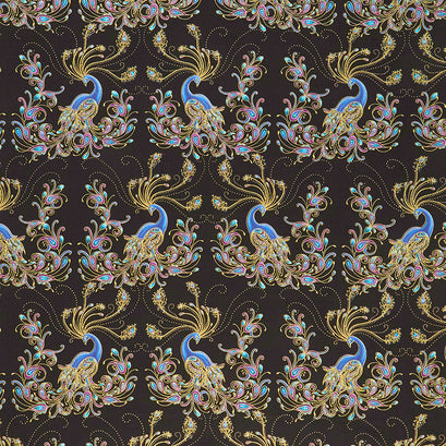 Peacock Flourish - Peacock Black Metallic Yardage