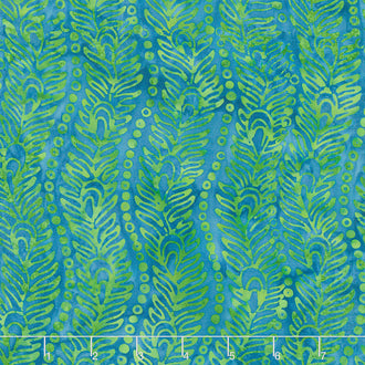 Peacock Galore Batiks - Wavy Peacock Feather Dark Lagoon Yardage