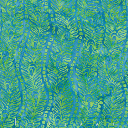 Peacock Galore Batiks - Wavy Peacock Feather Dark Lagoon Yardage