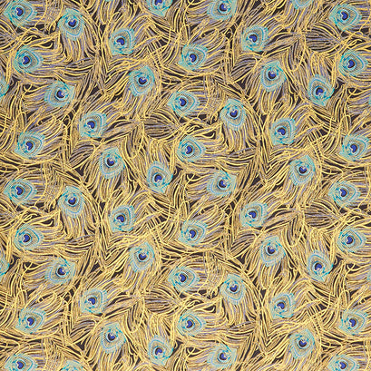 Peacock Garden - Feathers Navy Metallic Yardage