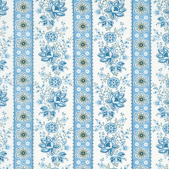 Perfect Union - Floral Stripe Blue Bell Yardage