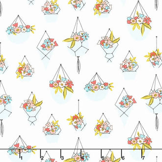 Petals and Pots - Hanging Pots White Yardage