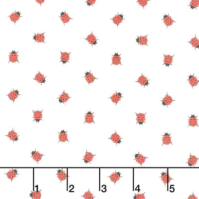 Petals and Pots - Ladybugs White Yardage