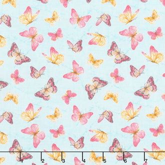 Pink Garden - Butterflies Allover Teal Yardage
