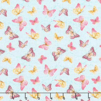 Pink Garden - Butterflies Allover Teal Yardage